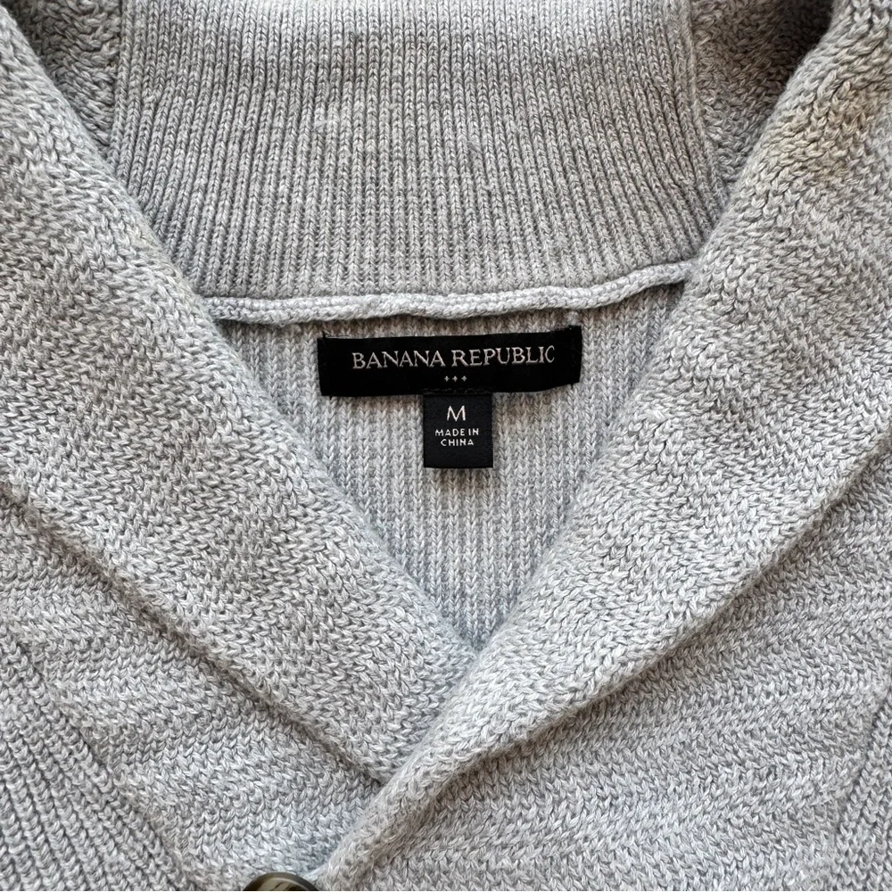 Banana Republic - Buttoned Shawl Collar Knit Sweater in Gray